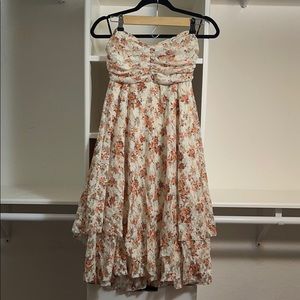 Strapless floral and lace dress